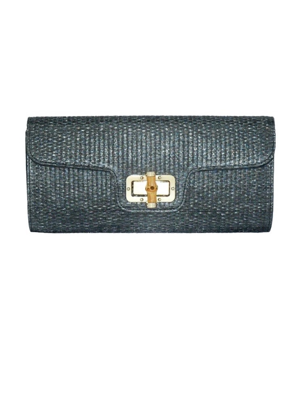BC Bags Black Woven Straw Clutch with Gold Hardware